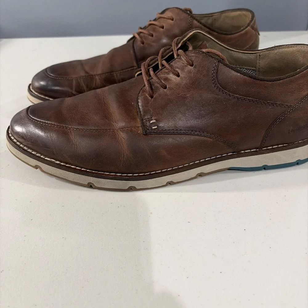 Men's Hush Puppies Bennett Plain Toe Oxford Brown Leather Hybrid Shoes 11 Wide